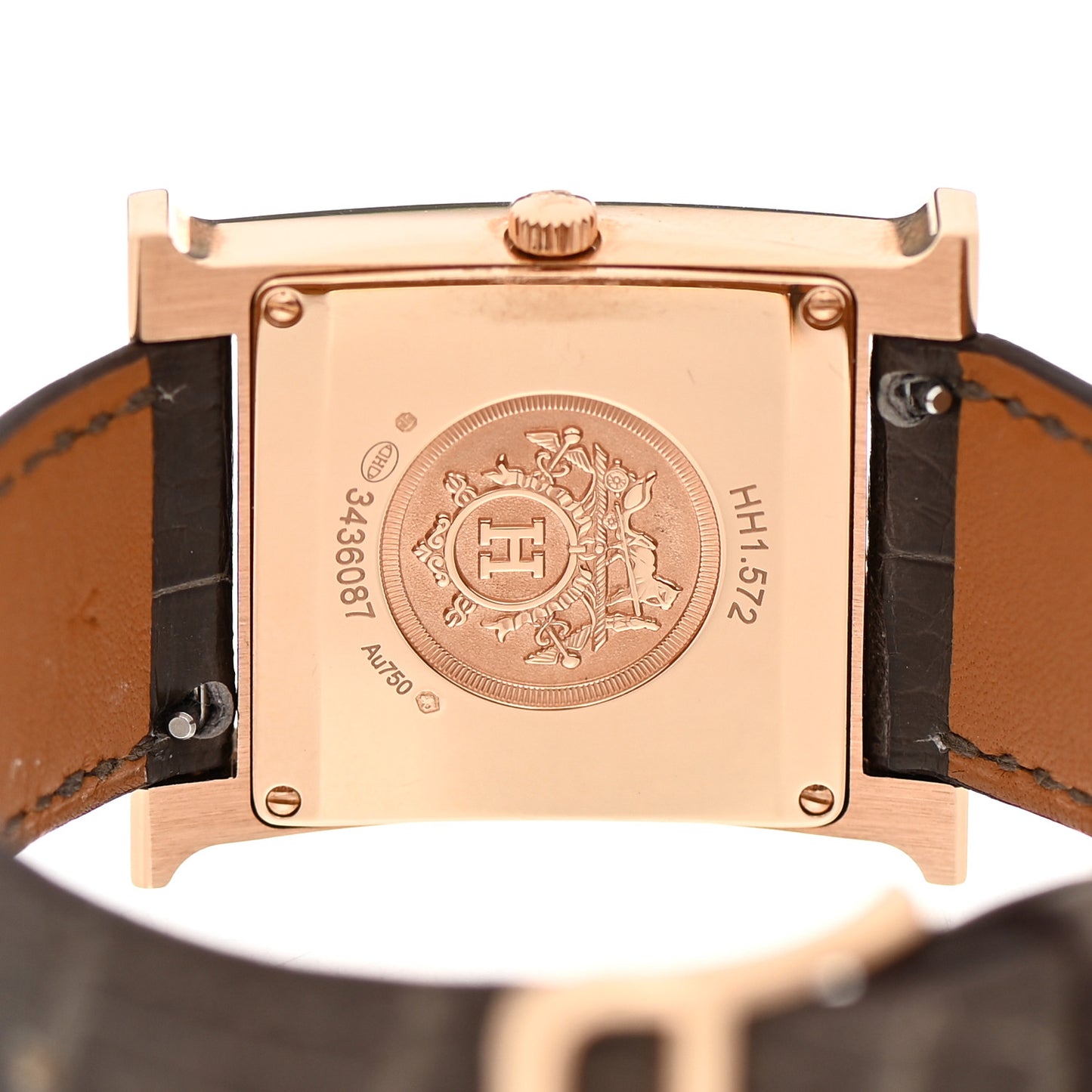 18K Rose Gold Alligator Diamond Bezel Mother of Pearl 26mm Heure H Hour Quartz Watch Gris Elephant
