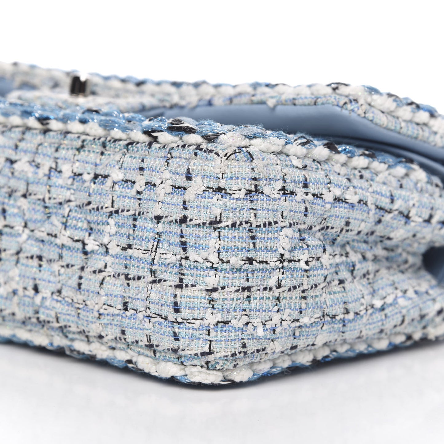 Tweed Quilted Medium Double Flap Blue White