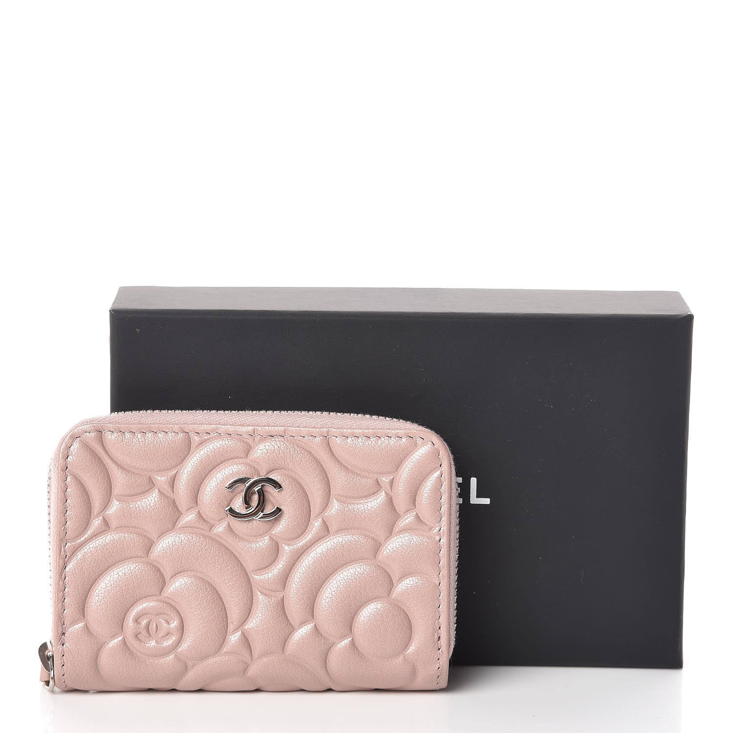 Chanel Goatskin Camellia Embossed Zip Coin Purse Light Pink 8 of 8