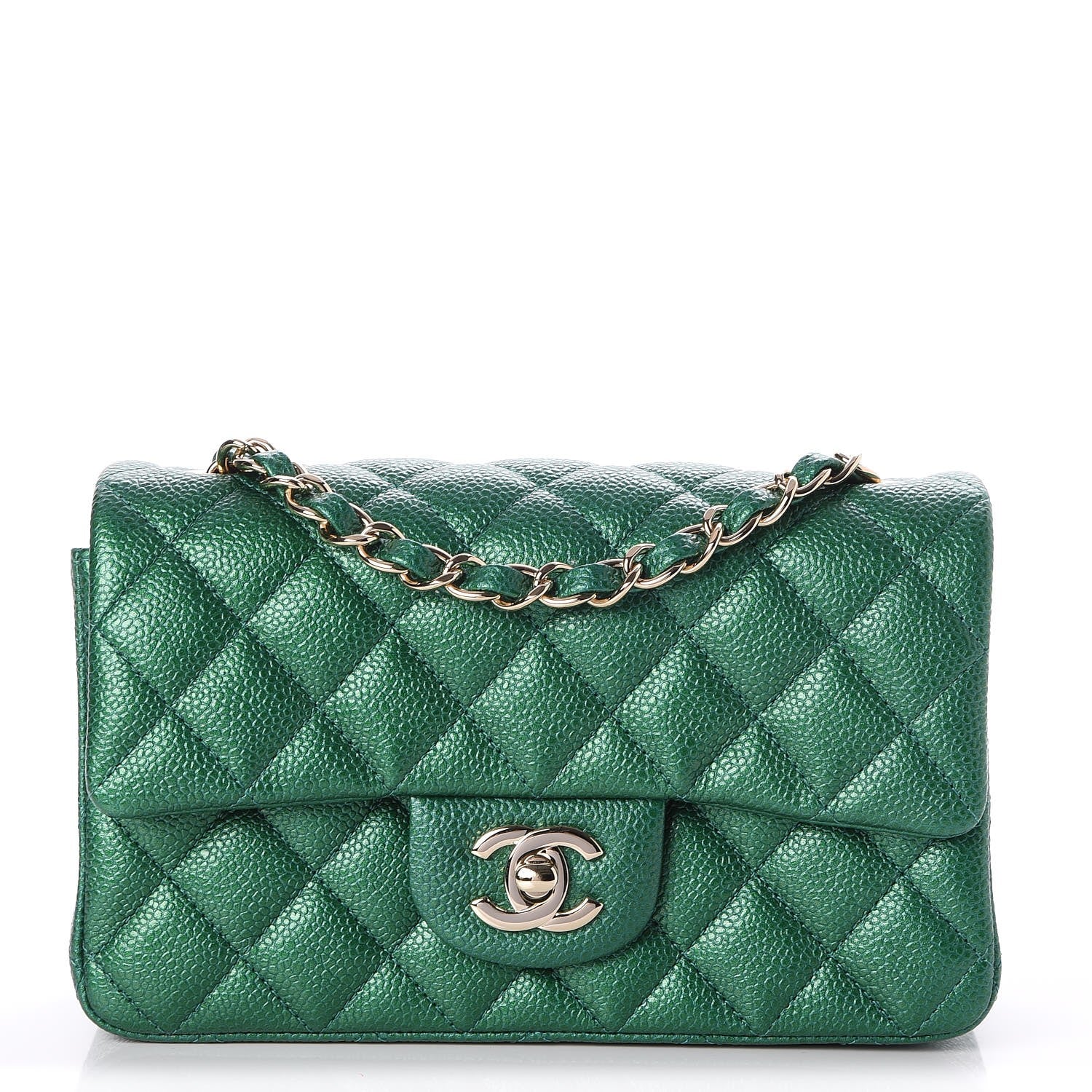 Chanel Metallic Caviar Quilted Mini Rectangular Flap Green 1 of 8