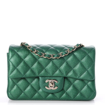 Chanel Metallic Caviar Quilted Mini Rectangular Flap Green 1 of 8
