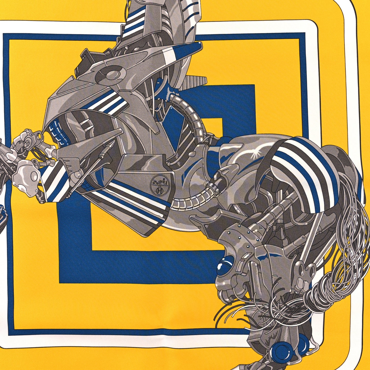 Silk Robocabar Pochette Scarf Anthracite Jaune Marine