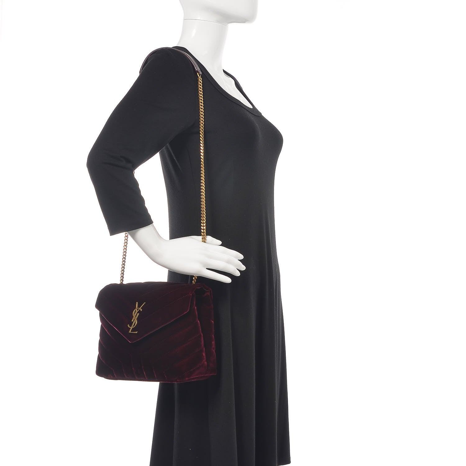 Saint Laurent Velvet Y Quilted Monogram Small Loulou Chain Satchel Burgundy 2 of 11