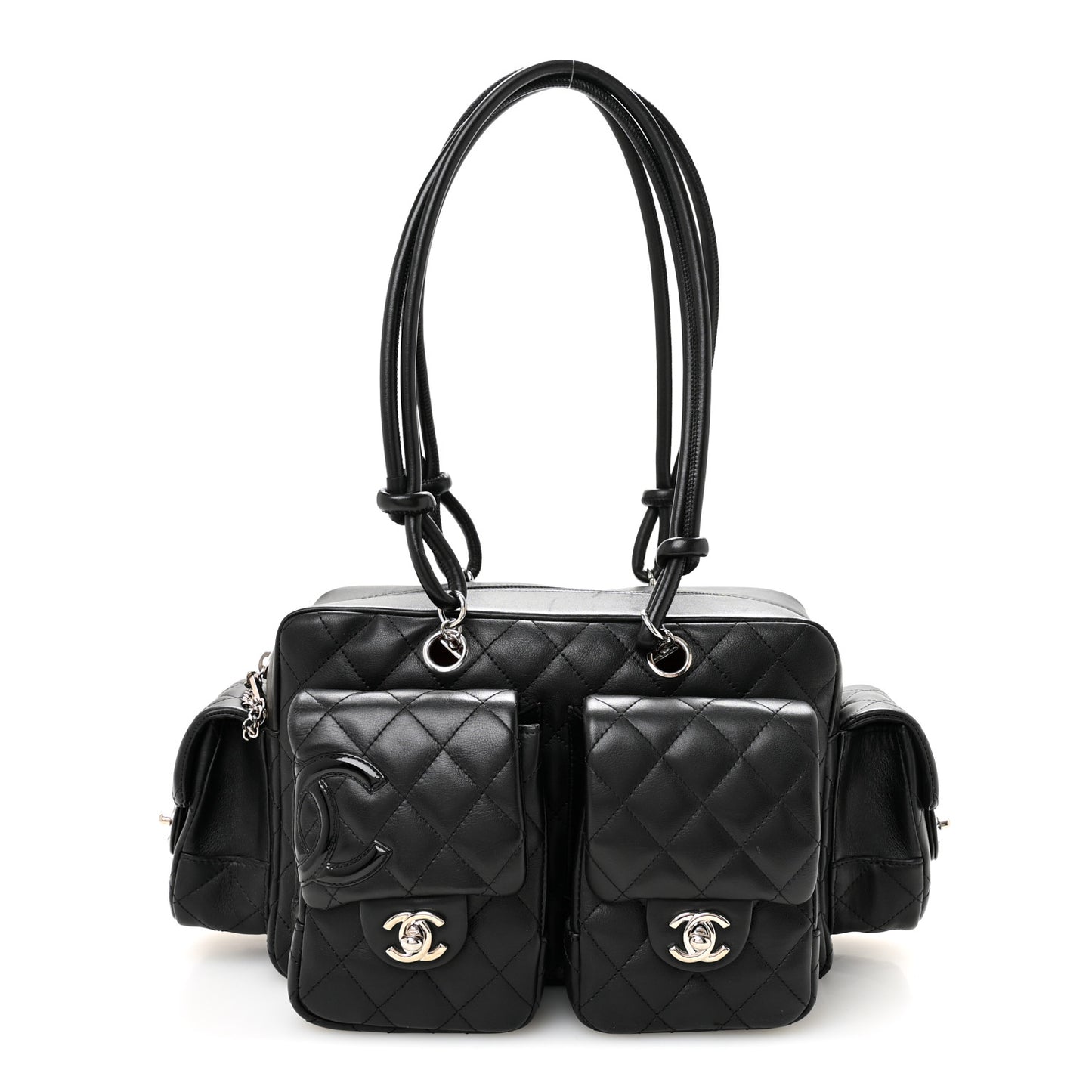 Calfskin Quilted Small Cambon Multipocket Reporter Black