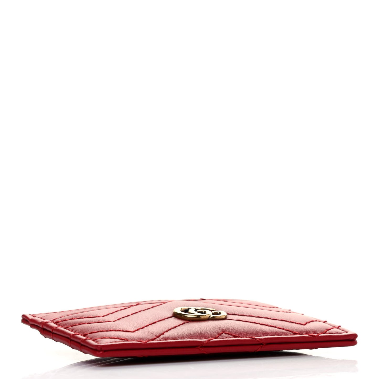 Calfskin Matelasse GG Marmont Card Holder Hibiscus Red
