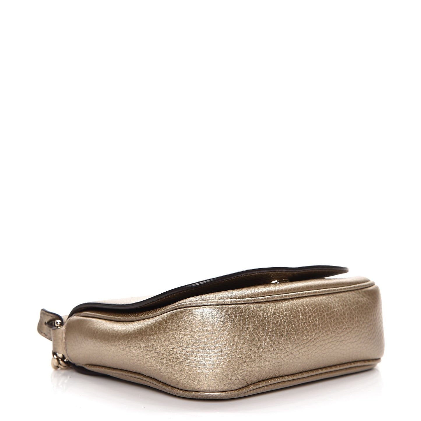 Metallic Pebbled Calfskin Small Soho Flap Crossbody Golden Beige