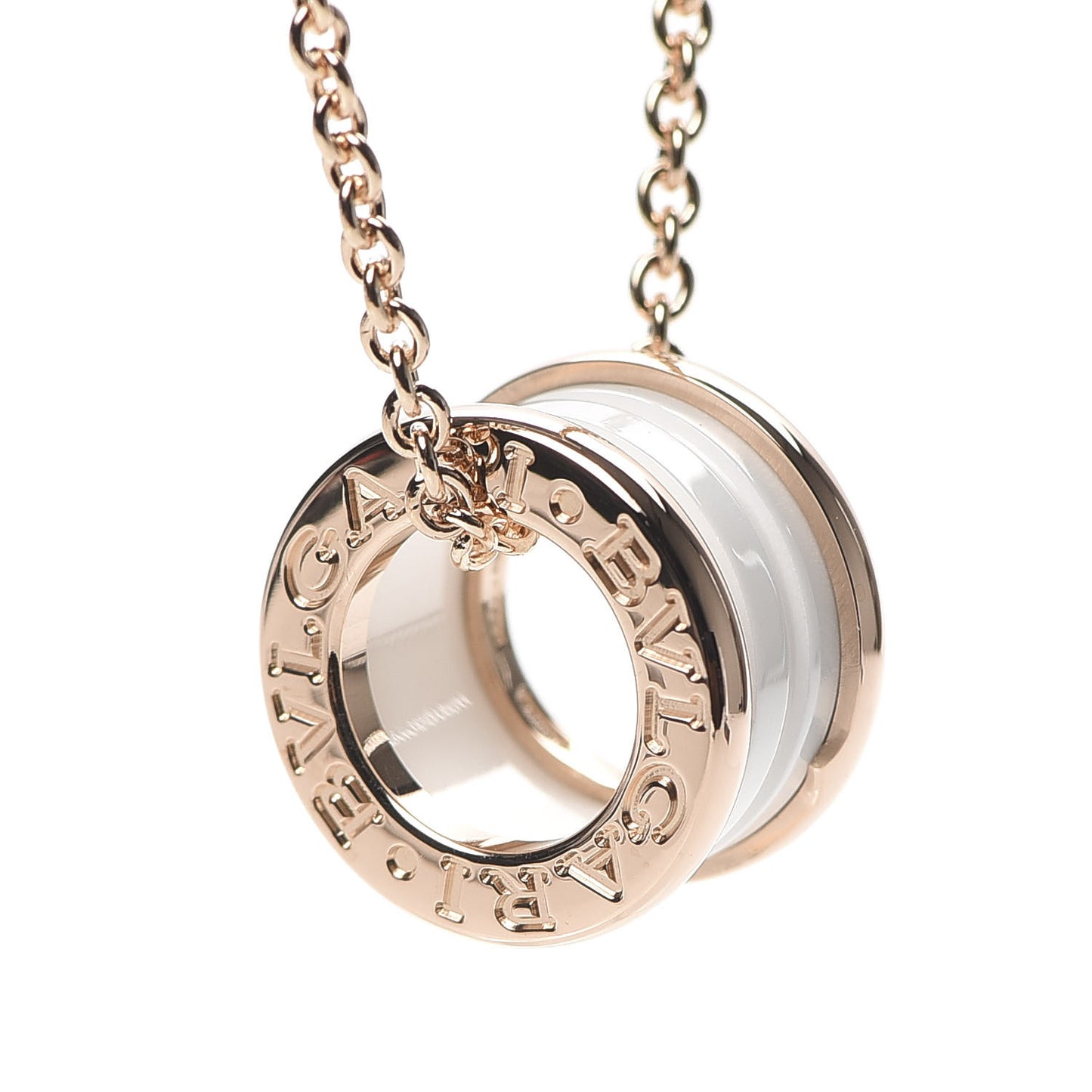 18K Rose Gold White Ceramic B.Zero1 Pendant Necklace