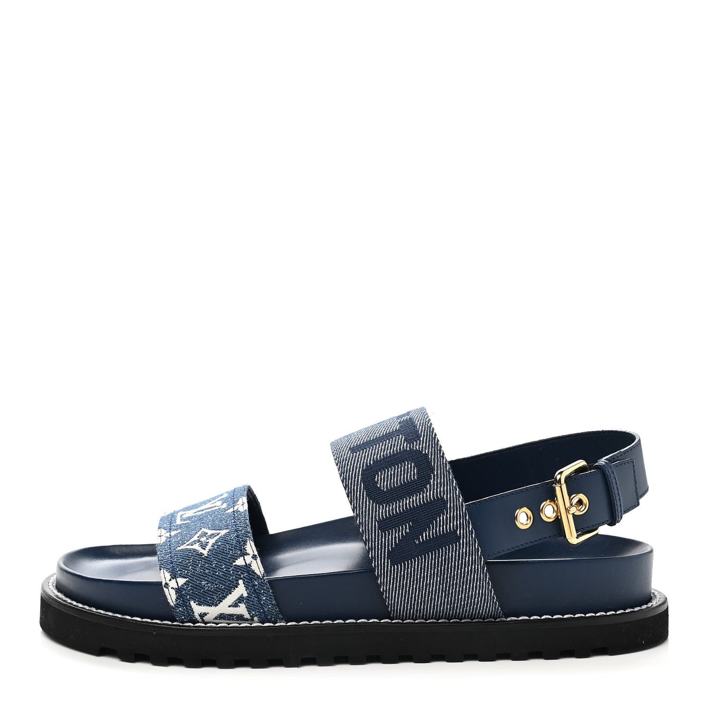 Monogram Denim Paseo Flat Comfort Sandals 41 Navy Blue