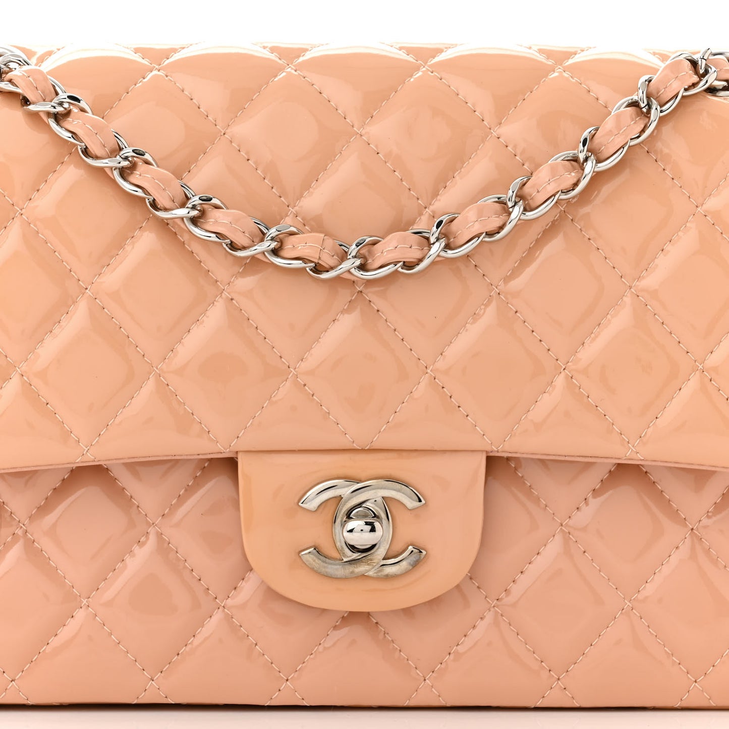 Patent Quilted Medium Double Flap Light Pink