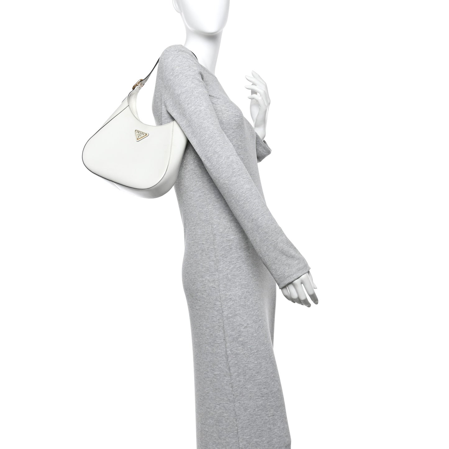 Brushed Calfskin Cleo Adjustable Strap Shoulder Bag White