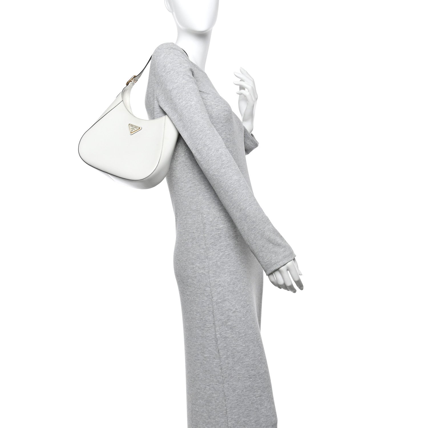 Prada Brushed Calfskin Cleo Adjustable Strap Shoulder Bag White 2 of 13