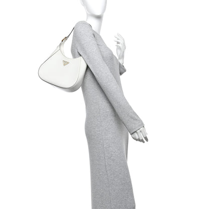 Prada Brushed Calfskin Cleo Adjustable Strap Shoulder Bag White 2 of 13