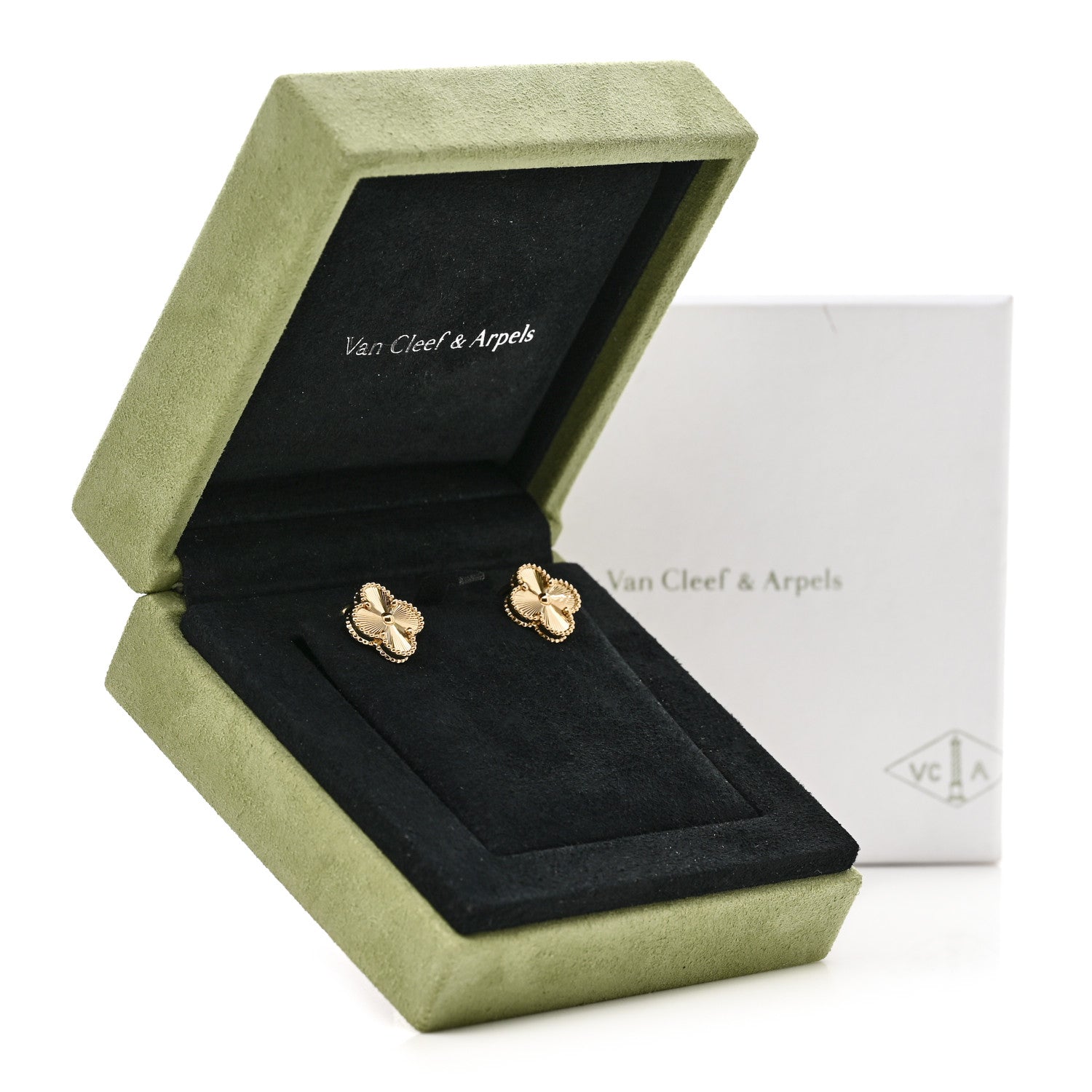 Van Cleef & Arpels 18K Yellow Gold Guilloche Vintage Alhambra Earrings 5 of 5