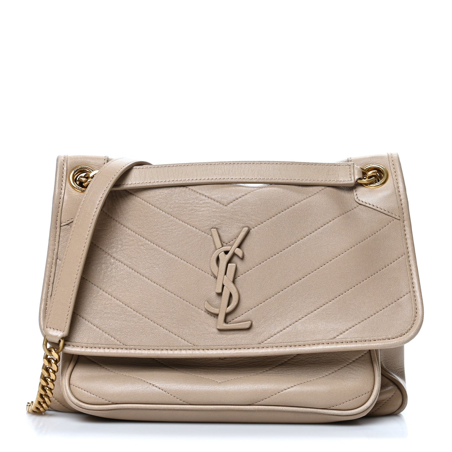 Lambskin Matelasse Monogram Medium Niki Chain Satchel Dark Beige