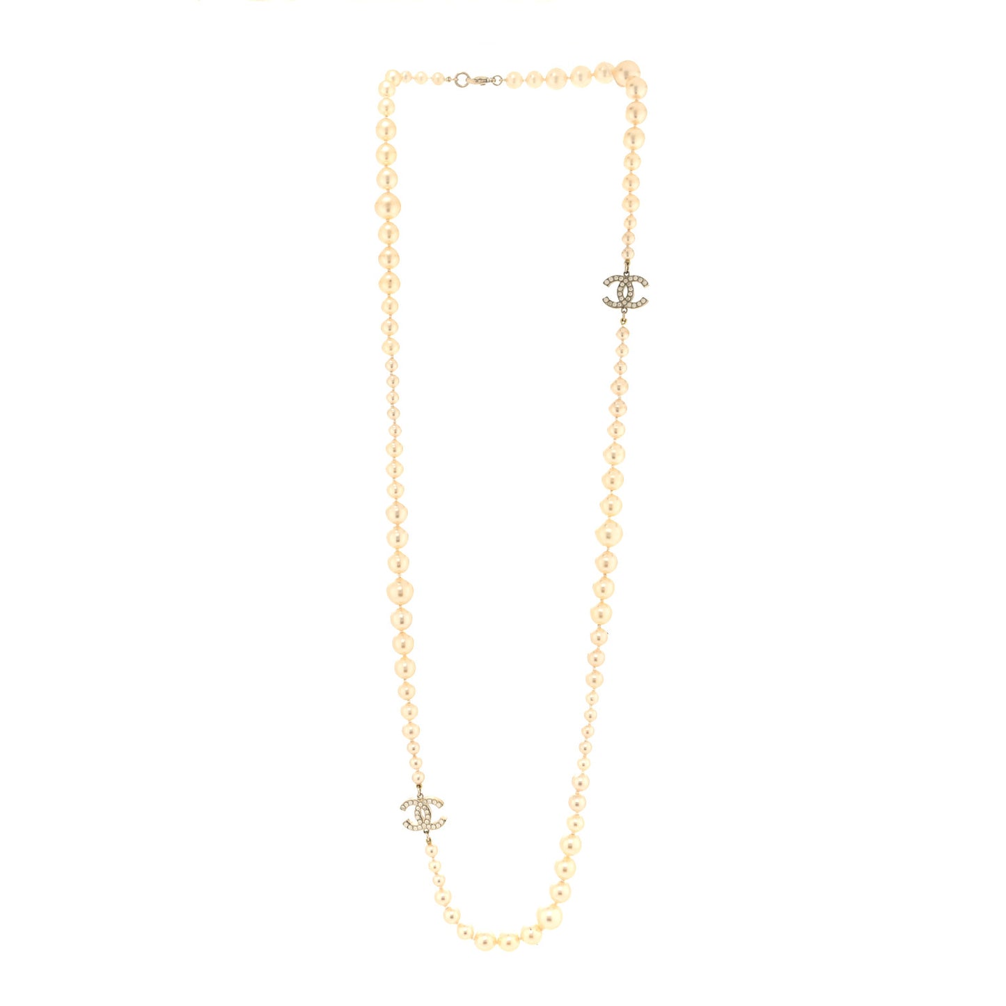 Graduated Pearl CC Long Necklace Gold