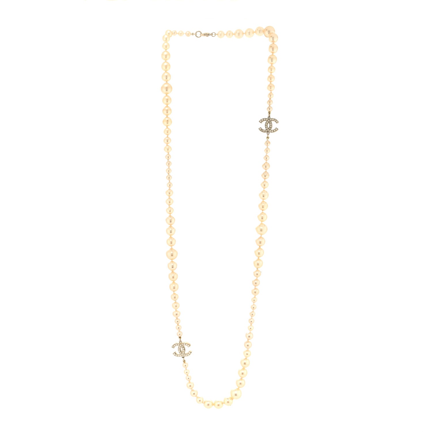 Chanel Graduated Pearl CC Long Necklace Gold 3 of 5
