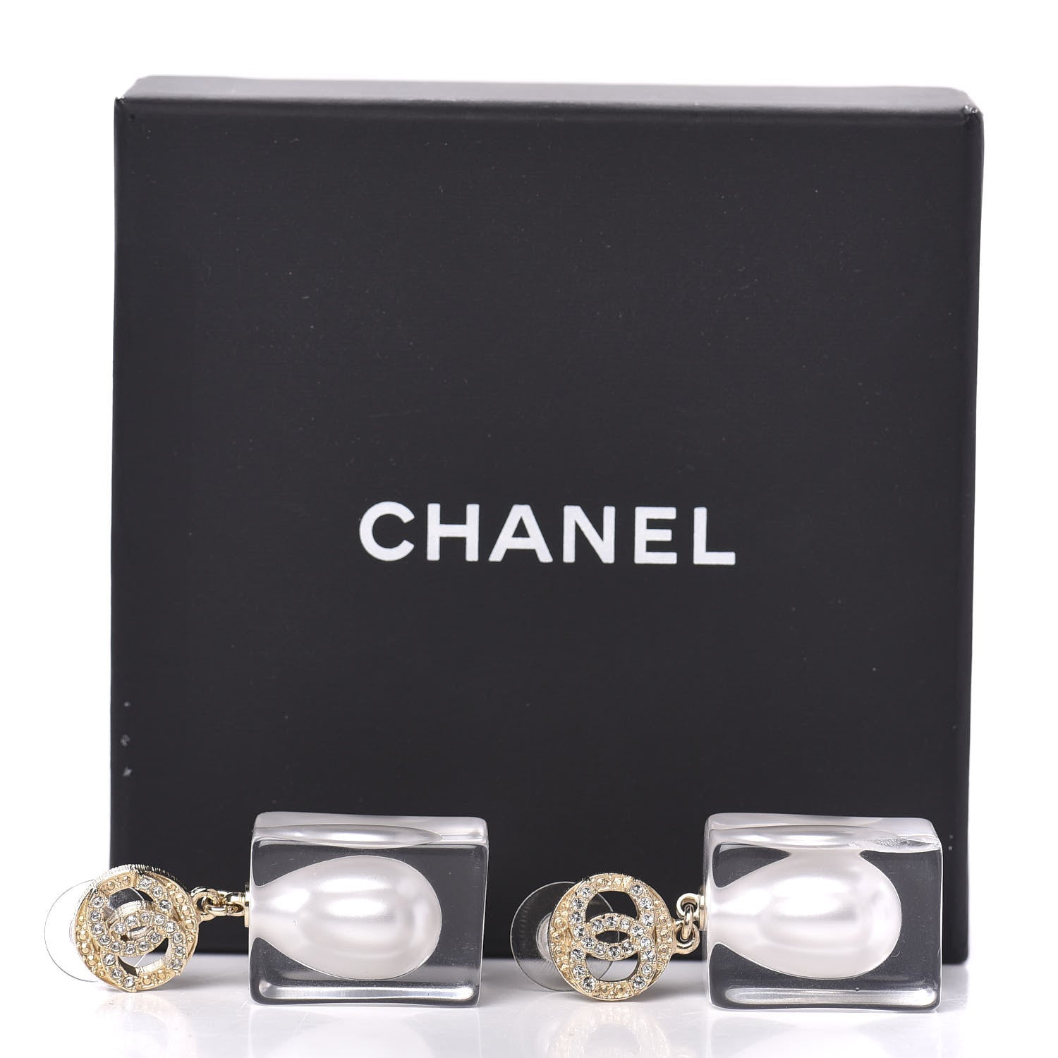 Chanel Crystal Lucite Pearl CC Drop Earrings Gold 6 of 6