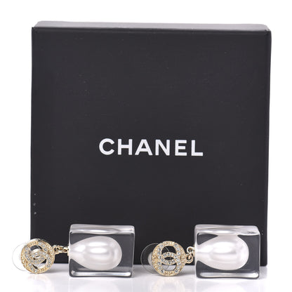 Chanel Crystal Lucite Pearl CC Drop Earrings Gold 6 of 6