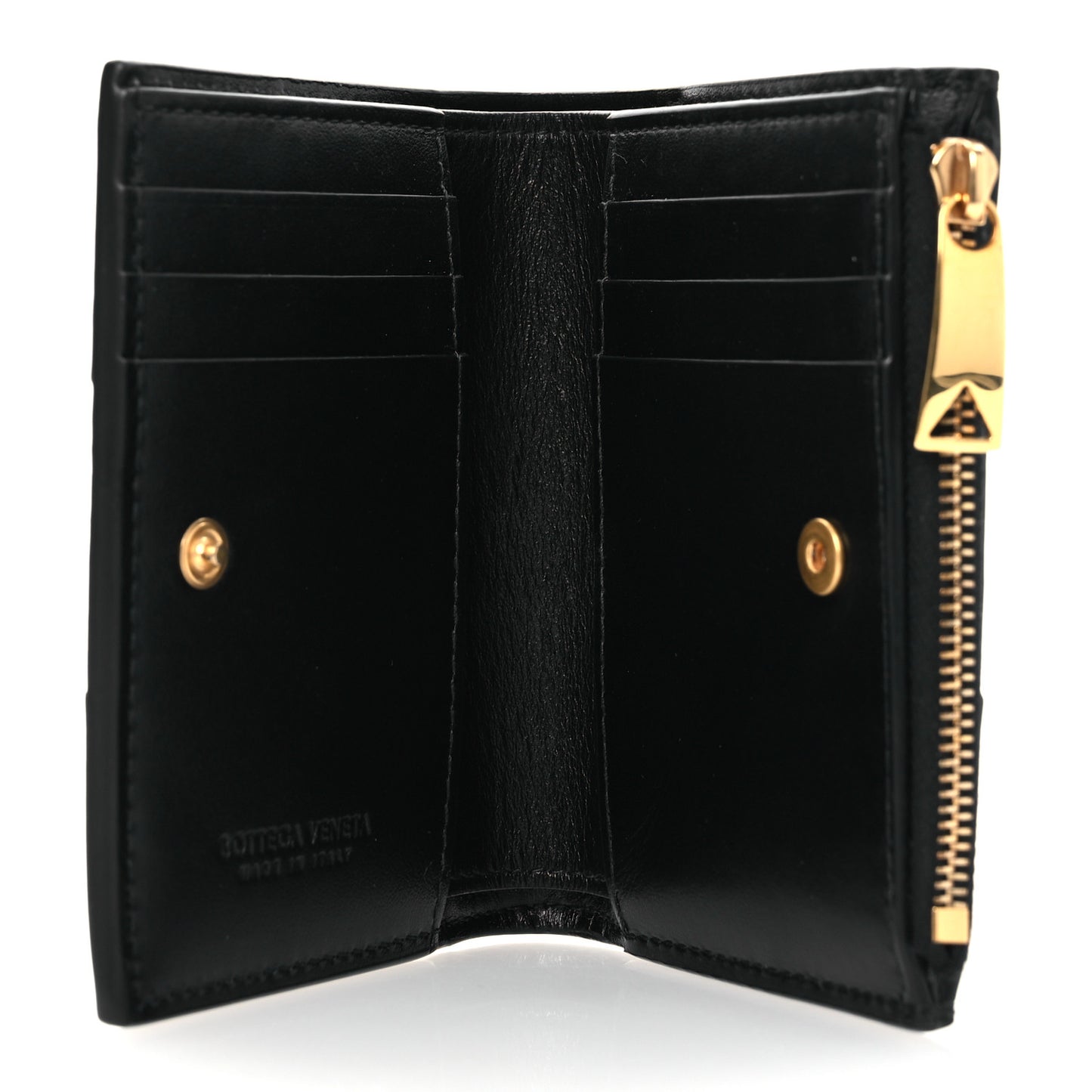 Nappa Maxi Intrecciato Small Bi-Fold Zip Wallet Black