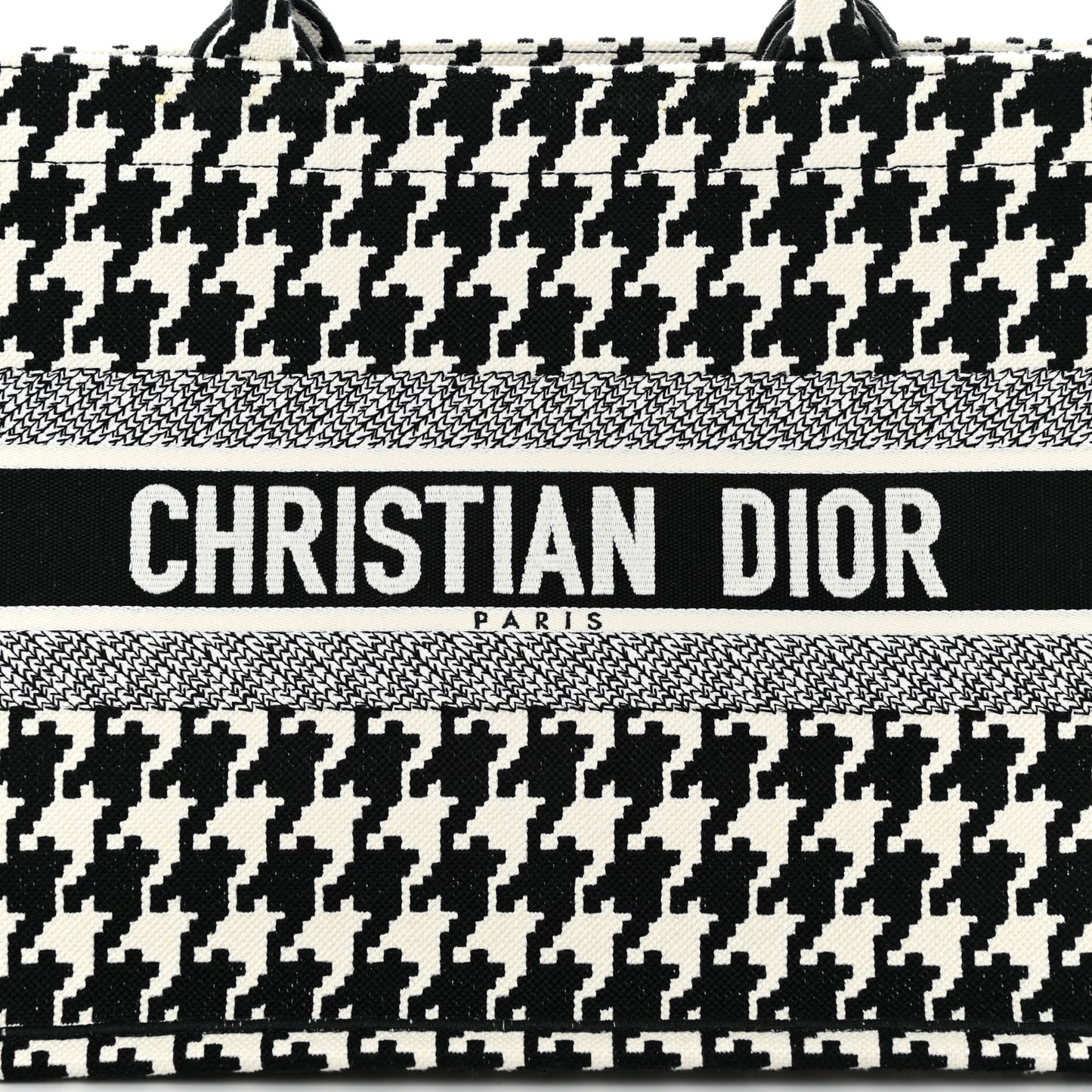Canvas Macro Houndstooth Embroidered Medium Book Tote Black White
