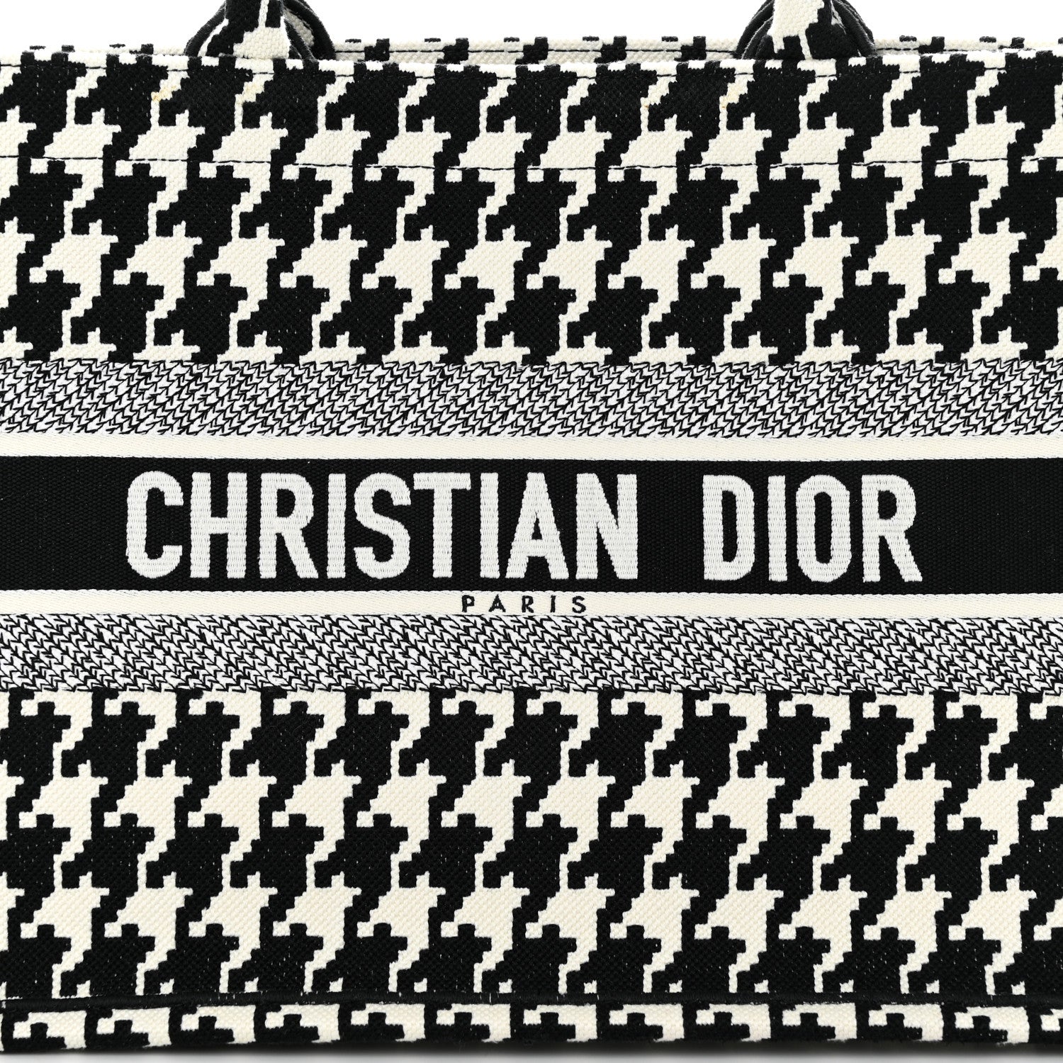 Christian Dior Canvas Macro Houndstooth Embroidered Medium Book Tote Black White 8 of 10