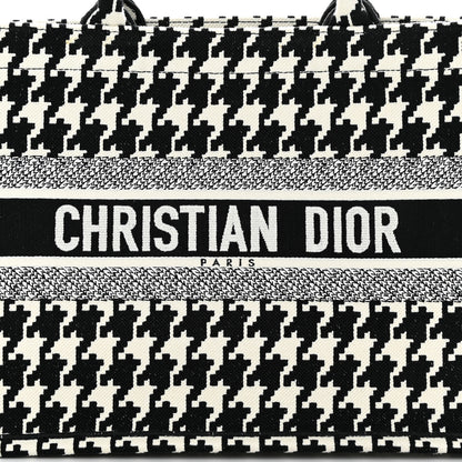 Christian Dior Canvas Macro Houndstooth Embroidered Medium Book Tote Black White 8 of 10