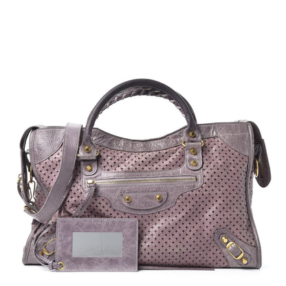 Balenciaga Agneau Laser Cut Cross Classic Gold Hardware City Glicine 1 of 10