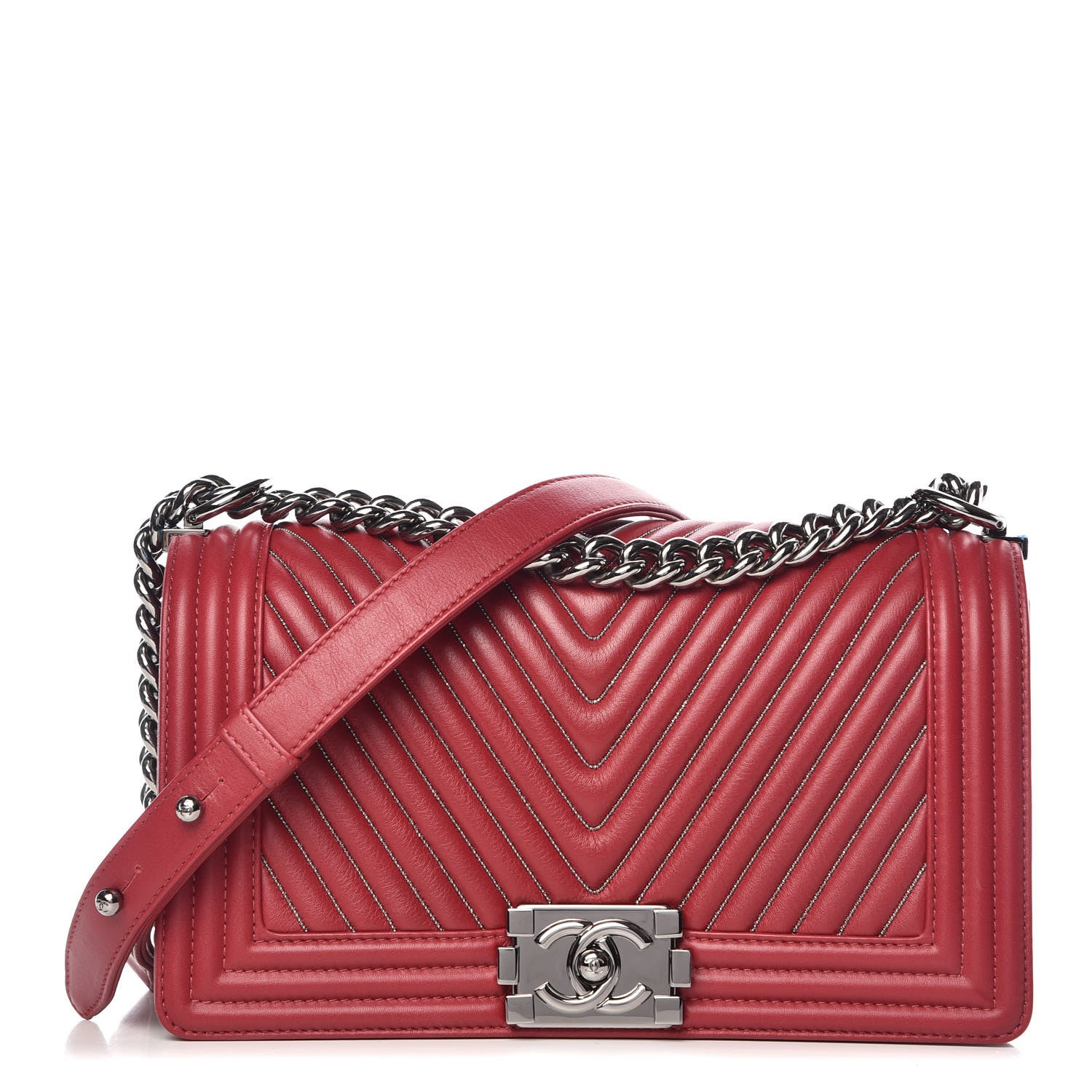Chanel Calfskin Embroidered Chevron Medium Boy Flap Dark Red 1 of 11
