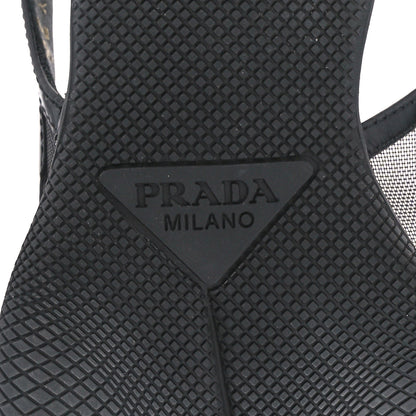 Prada Mesh Nappa Triangle Logo Pointed Toe 45mm Slingback Pumps 36 Black 6 of 9