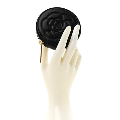 Chanel Lambskin Round Camellia CC Coin Purse Black 2 of 7