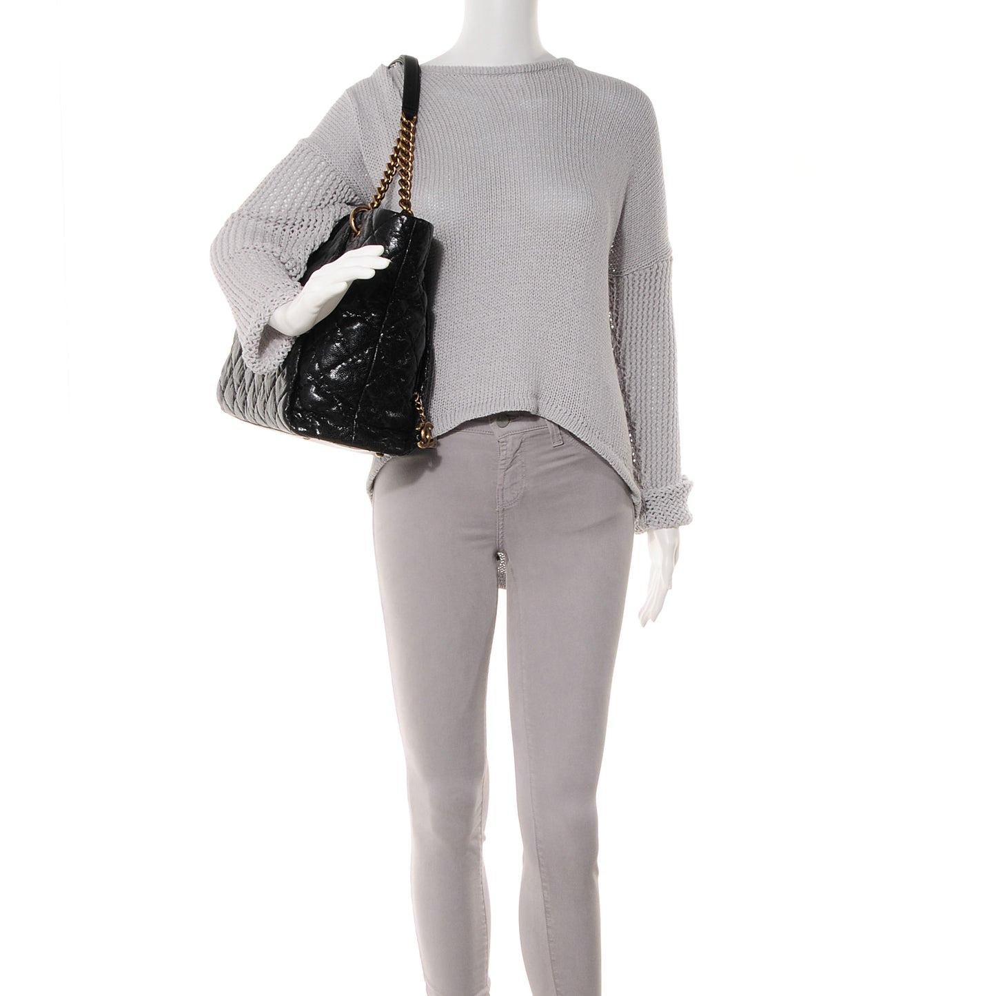 Glazed Caviar Large Coco Pleats Tote Black