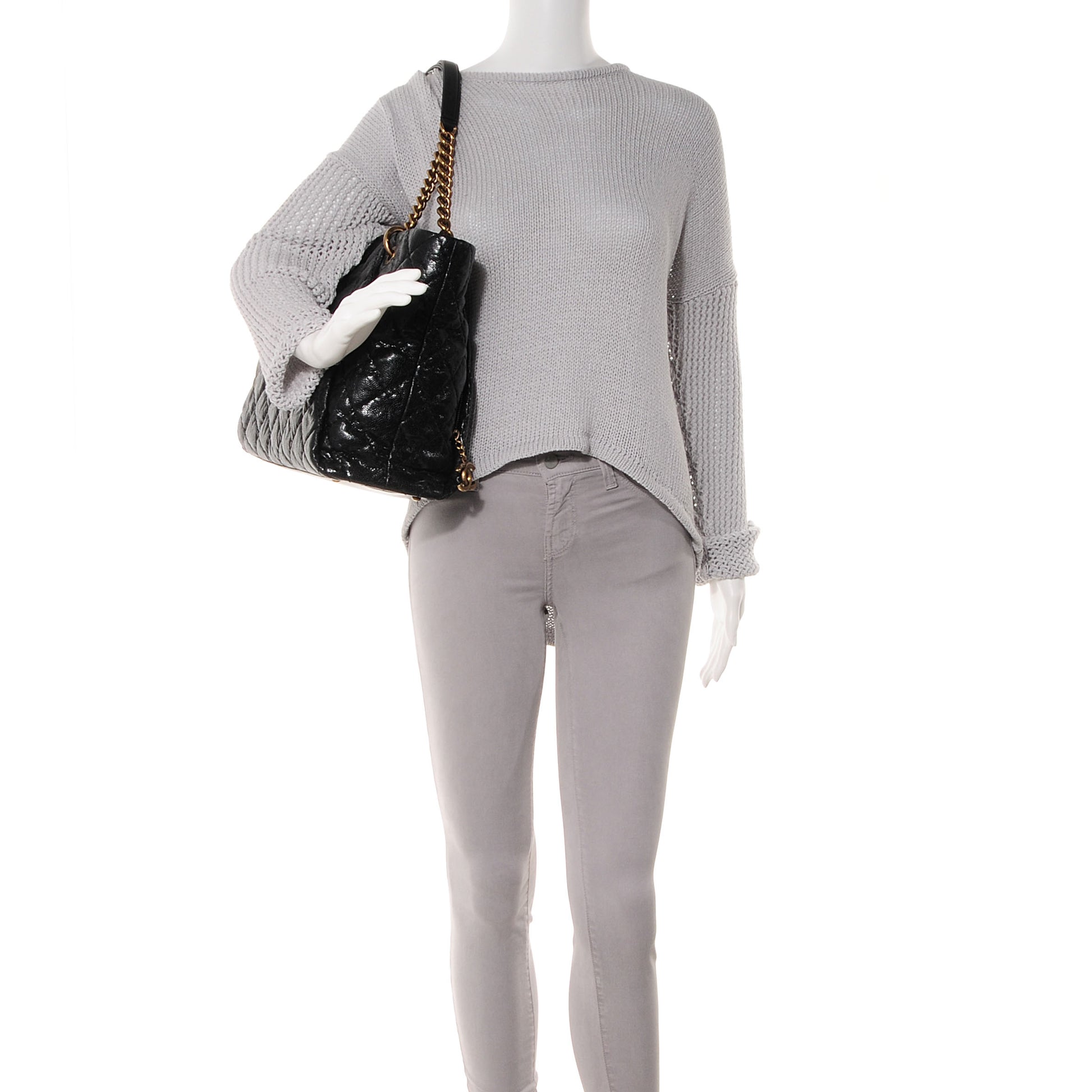 Chanel Glazed Caviar Large Coco Pleats Tote Black 2 of 8