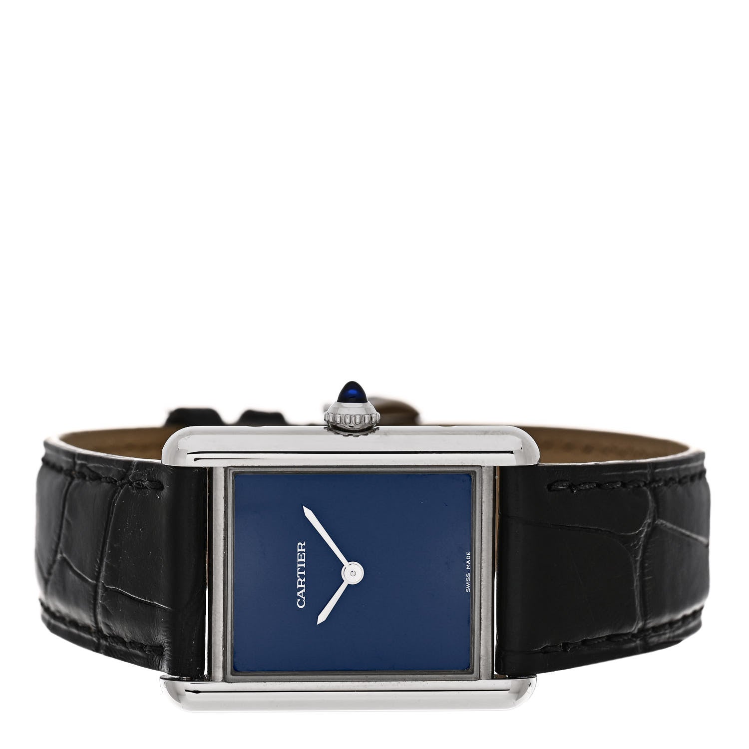Cartier Stainless Steel Alligator 25mm Must de Cartier Tank Quartz Watch Blue 2 of 4