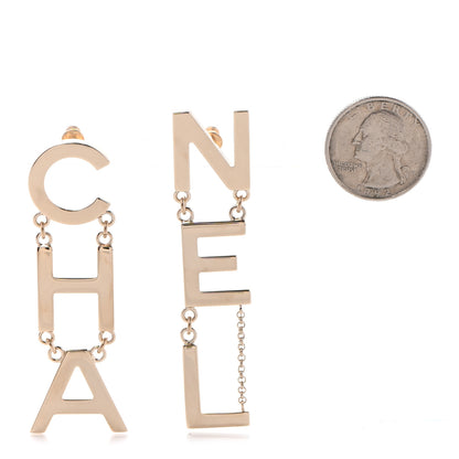 Chanel Metal Cha-Nel Logo Drop Earrings Gold 2 of 4