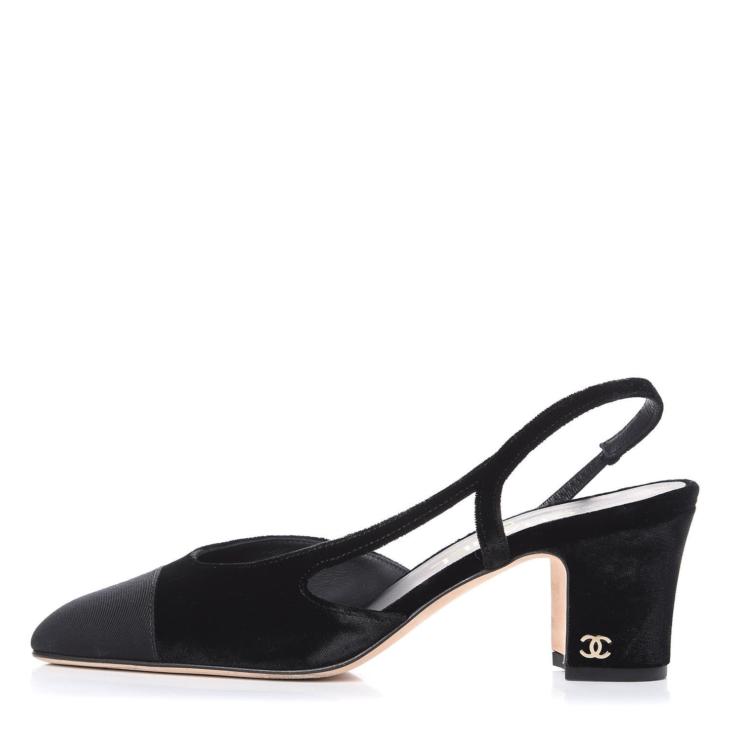 Velvet Grosgrain Cap Toe CC Slingback Pumps 37 Black