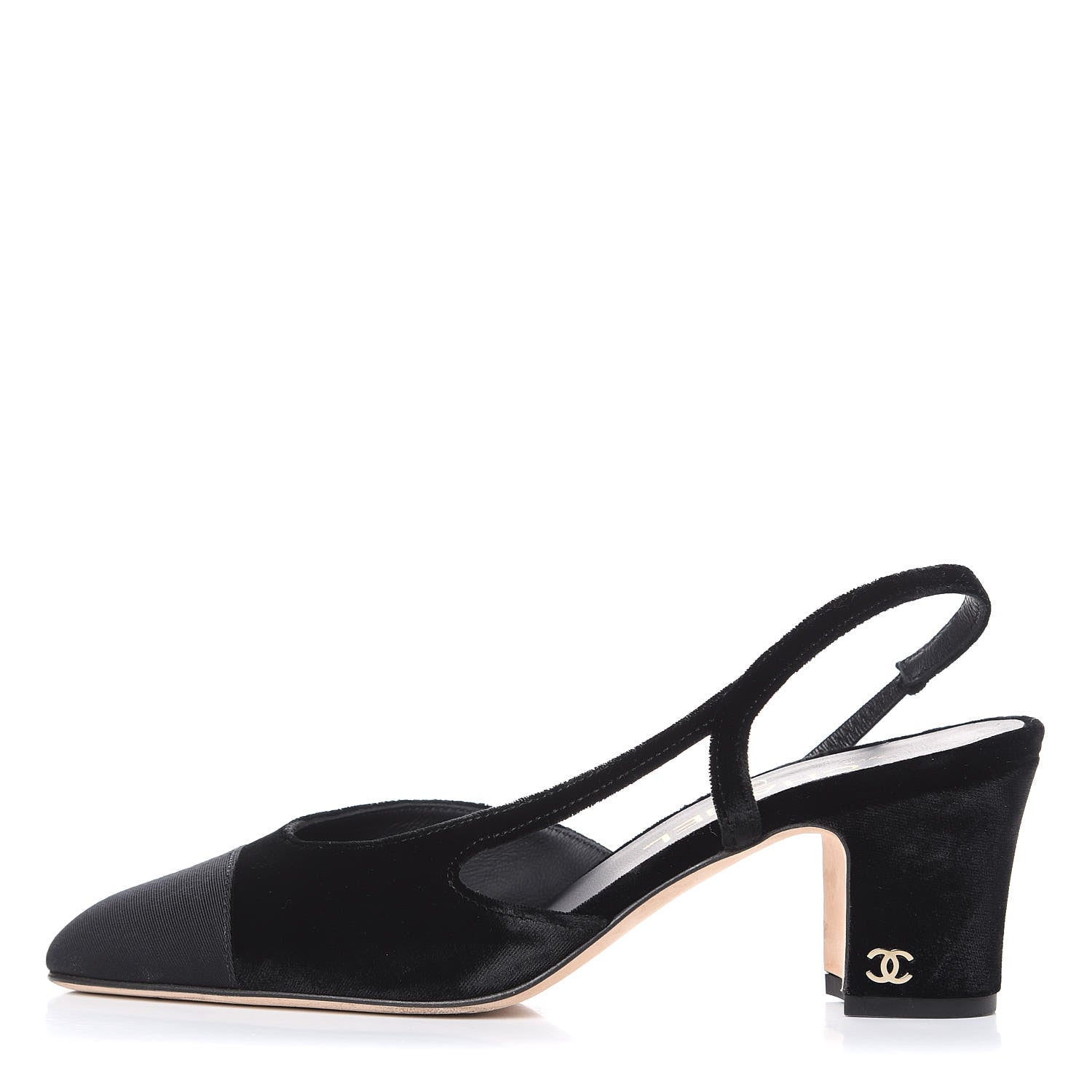 Chanel Velvet Grosgrain Cap Toe CC Slingback Pumps 37 Black 1 of 10