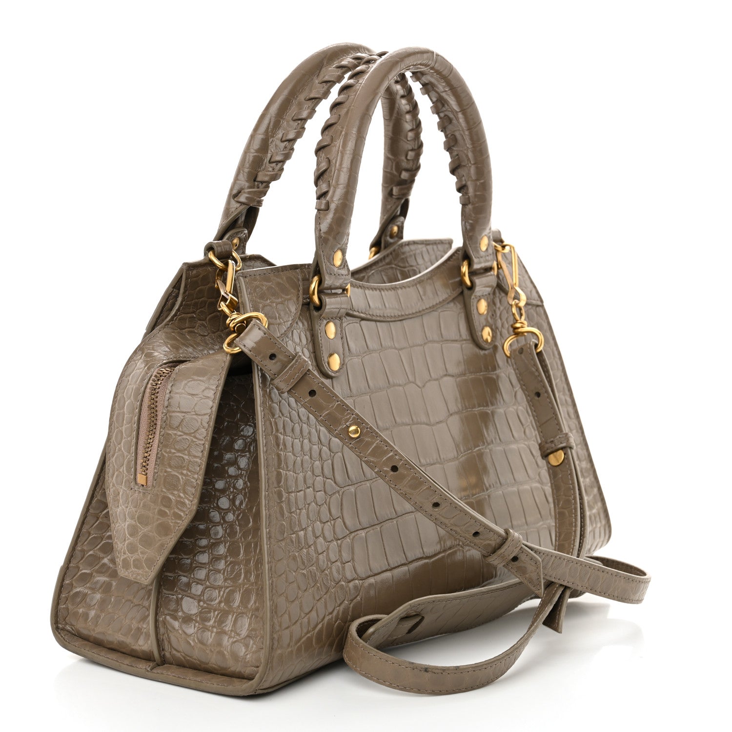 Balenciaga Shiny Supple Calfskin Crocodile Embossed Neo Classic Gold Hardware S City Mink Grey 3 of 10
