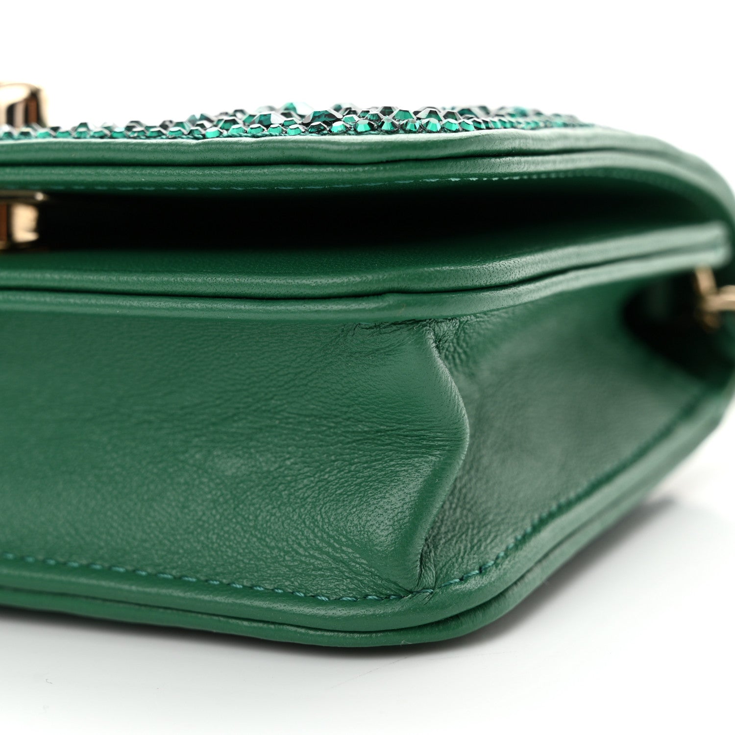 Chanel Lambskin Crystal Diamante Clutch With Chain Green 11 of 11