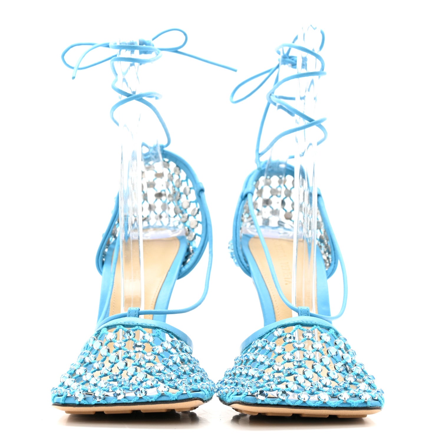 Bottega Veneta Mesh Nappa Crystal Embellished Sparkle Stretch Ankle Tie 90mm Sandals 39 Pool 3 of 11