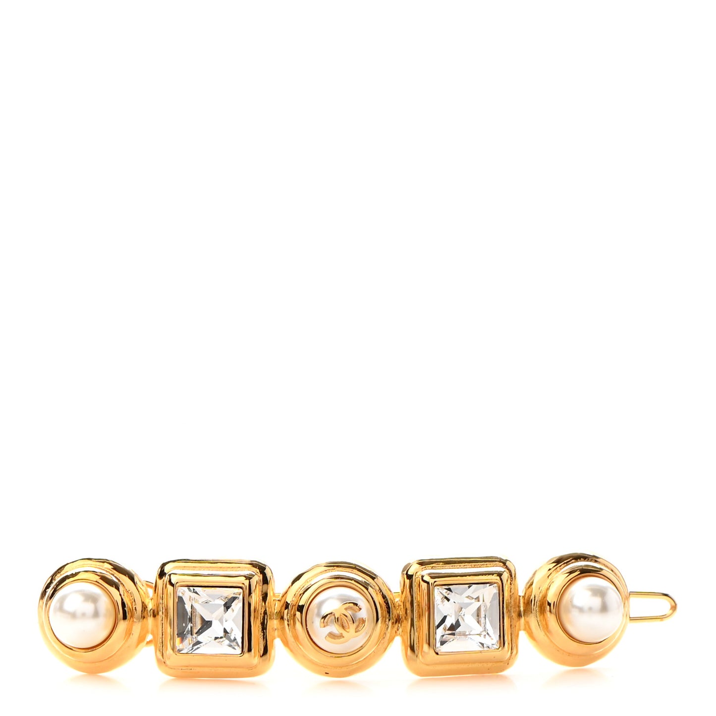 Pearl Crystal CC Hair Clip Barette Gold