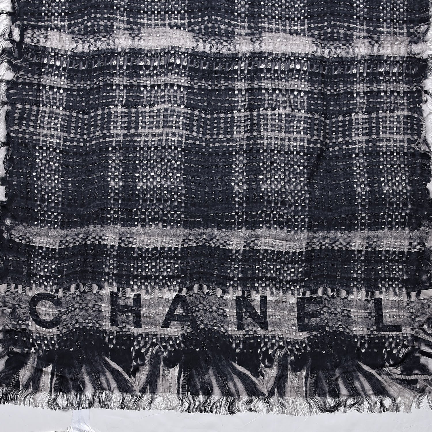 Chanel Silk Weave Print Scarf Black 4 of 6