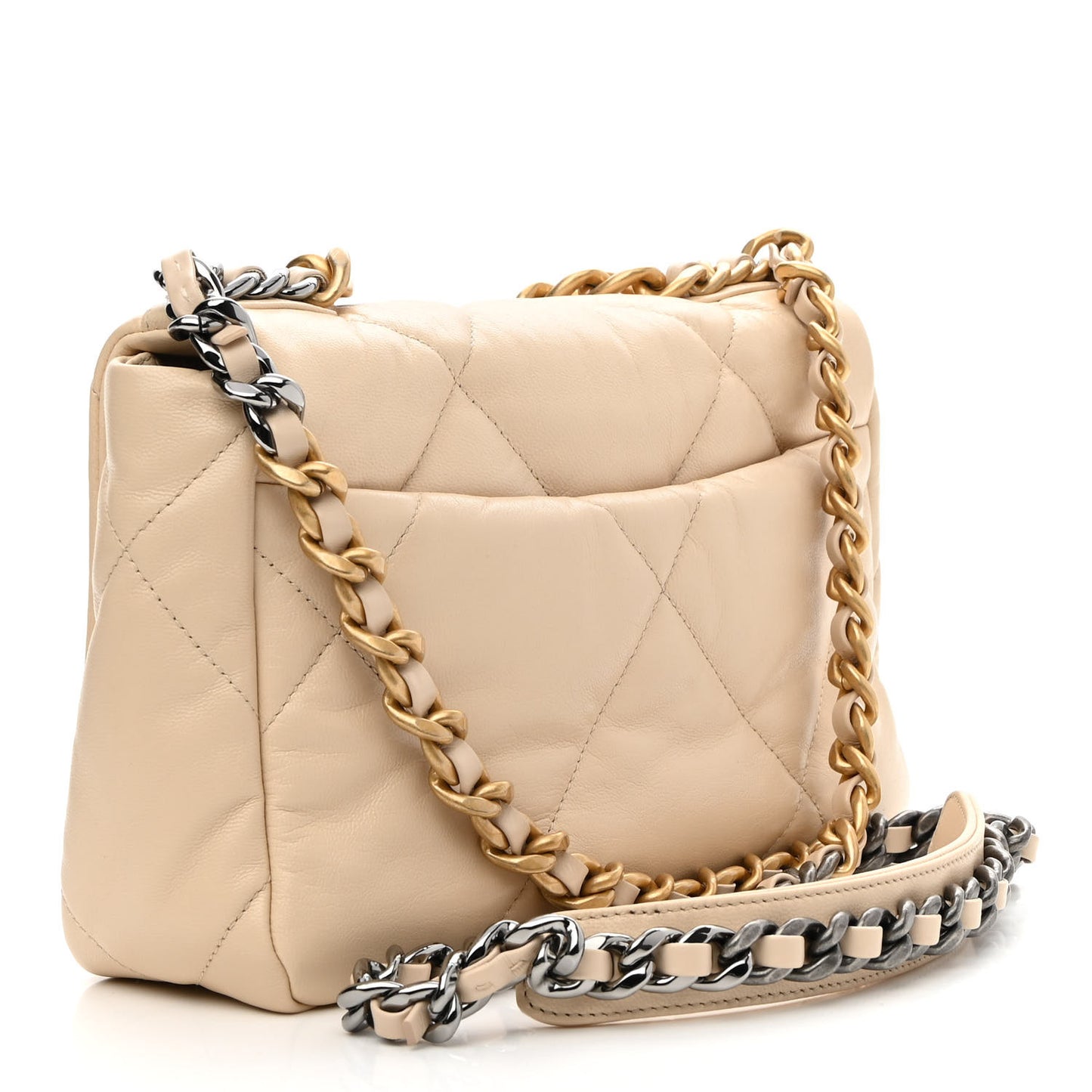 Shiny Goatskin Quilted Medium Chanel 19 Flap Beige