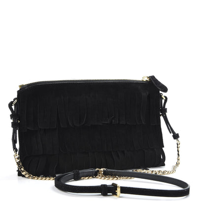 Burberry Suede Fringe Peyton Crossbody Clutch Bag Black 2 of 10