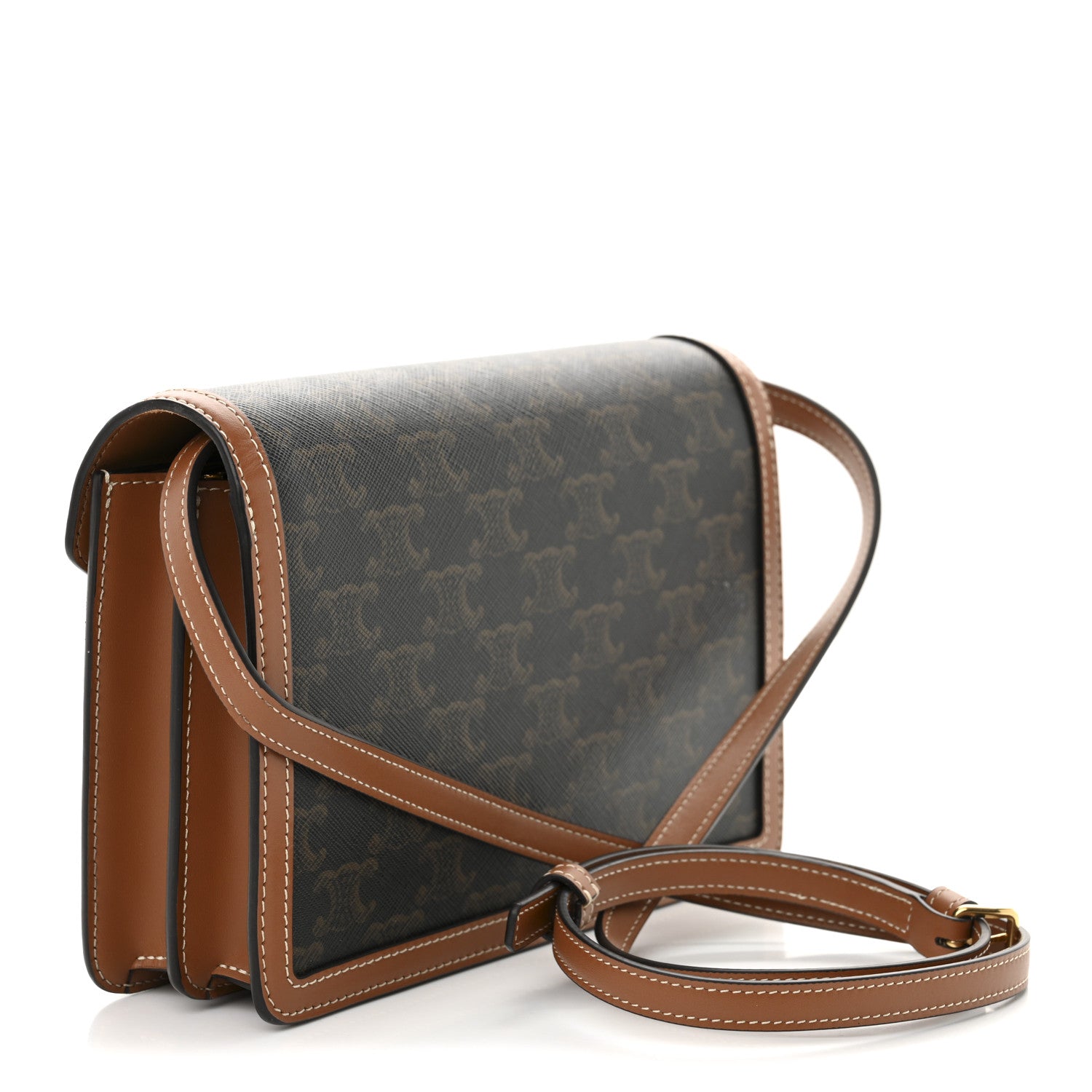Celine Triomphe Canvas Calfskin Enveloppe Bag Tan 3 of 10