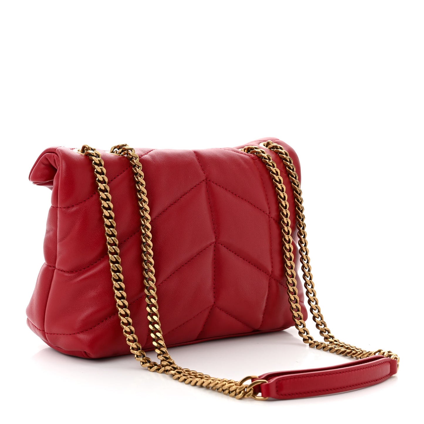 Lambskin Quilted Toy Loulou Puffer Monogram Chain Satchel Red