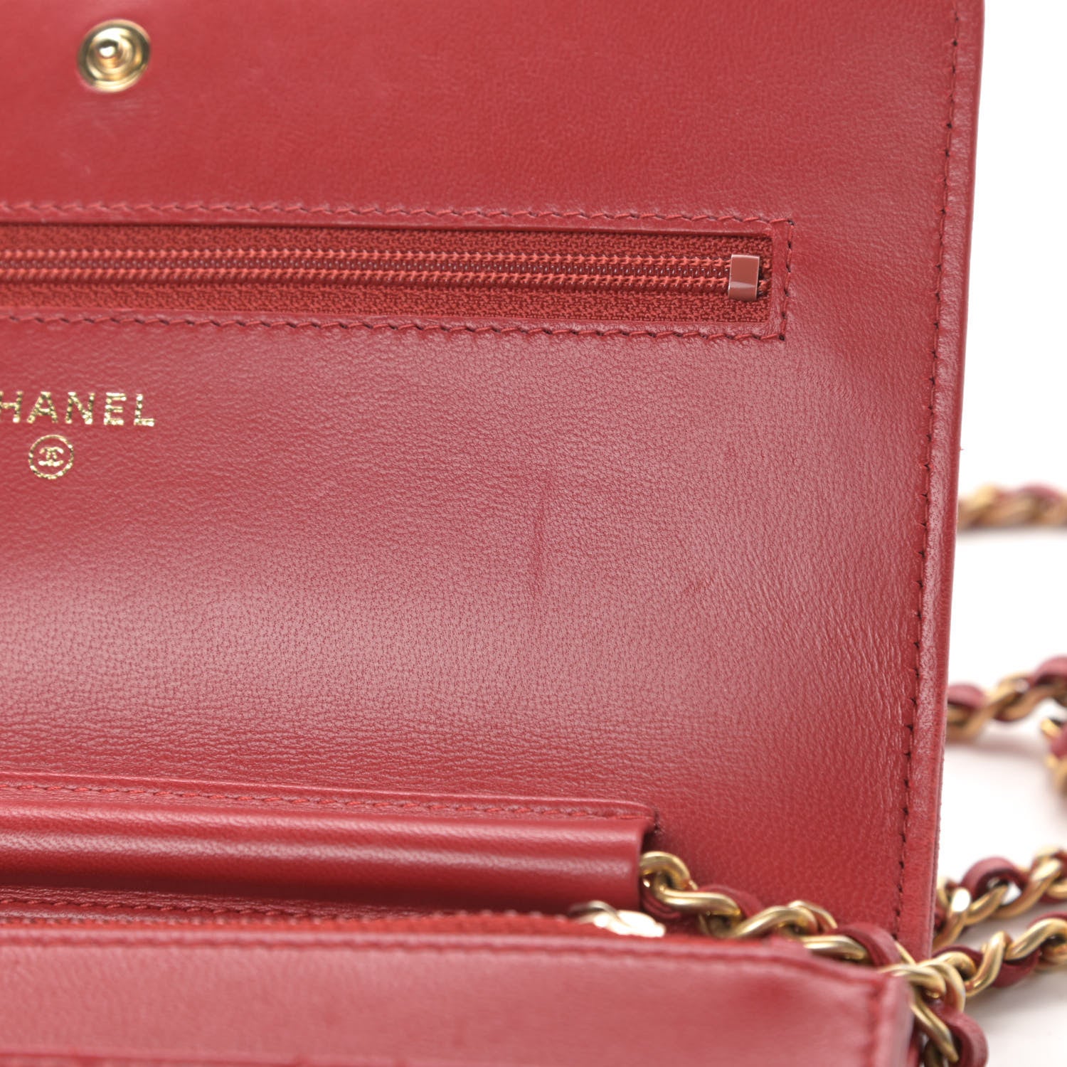 Chanel Lambskin Quilted Boy Wallet On Chain WOC Red 13 of 14