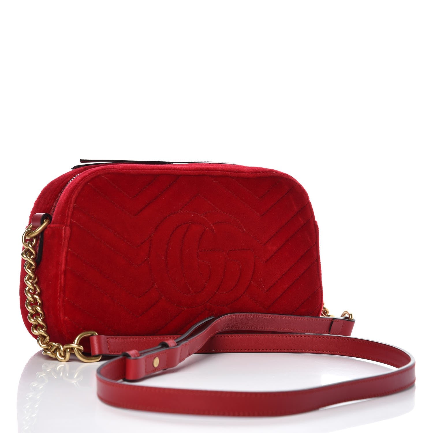 Gucci Velvet Matelasse Small GG Marmont Chain Shoulder Bag Hibiscus Red 3 of 10