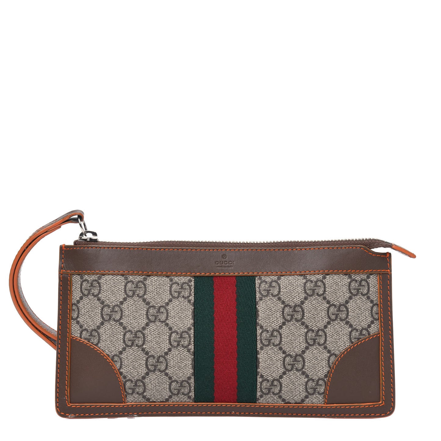 GG Supreme Monogram Web Small Pouch Clutch Dark Brown