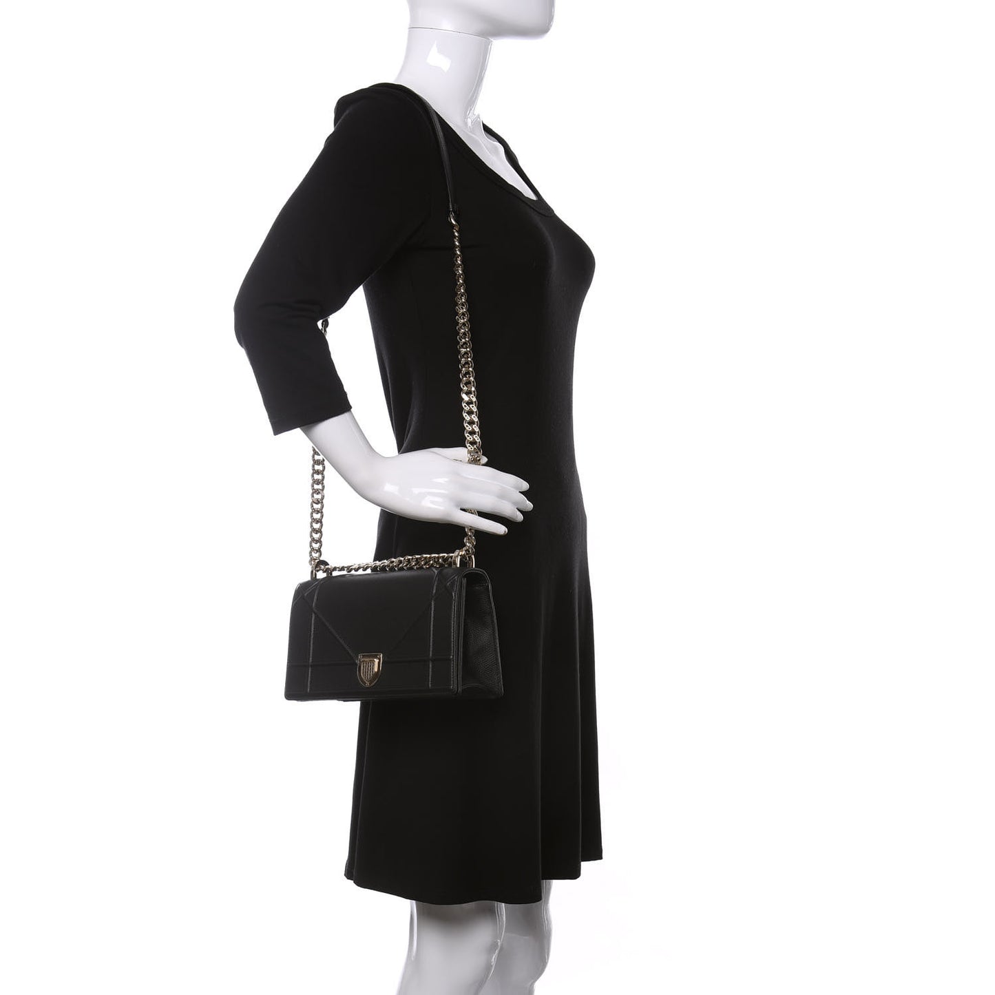 Grained Calfskin Small Diorama Flap Bag Black