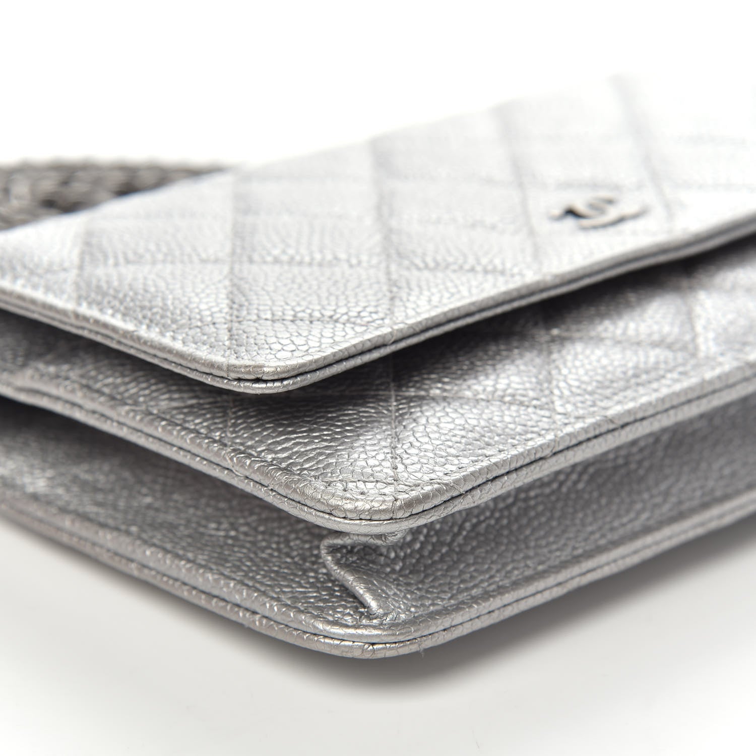 Chanel Metallic Caviar Quilted Wallet on Chain WOC Silver 10 of 11